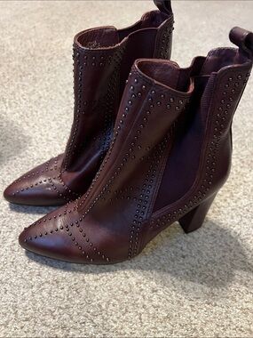 Vince Camuto Burgundy Studded Pointed-Toe Ankle Boots